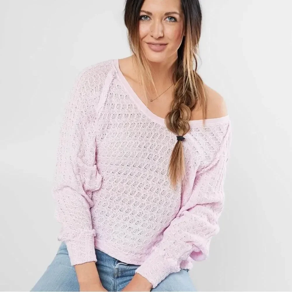 Free People We the Free Thein’s Hacci Top Blossom Pink Off the Shoulder Women’s